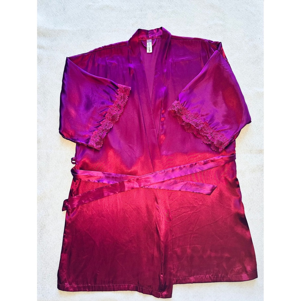 Lilac & London Satin Robe Kimono Lace Trim Loungewear‎ SleepwearDeep  Pink  Sz M
